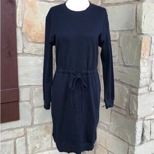 💙Norma Kamali,Navy French Terry Drawstring Dress,Excellent Winter Addition, M